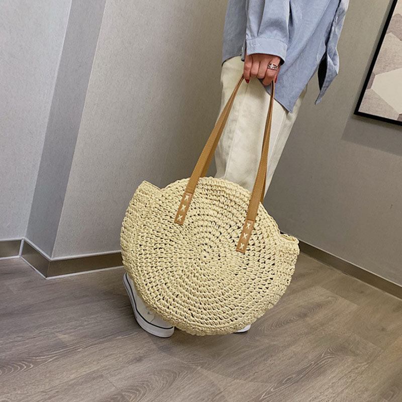 Kvinnor Summer Beach Stor Kapacitet Halmvävd Handväska Tote Bag