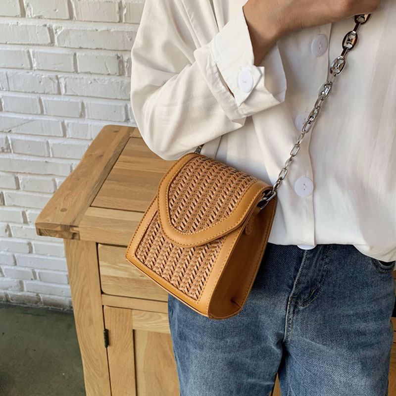 Kvinnor Summer Flap Halmkedja Crossbody Bag Axelväska