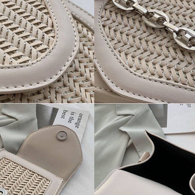 Kvinnor Summer Flap Halmkedja Crossbody Bag Axelväska