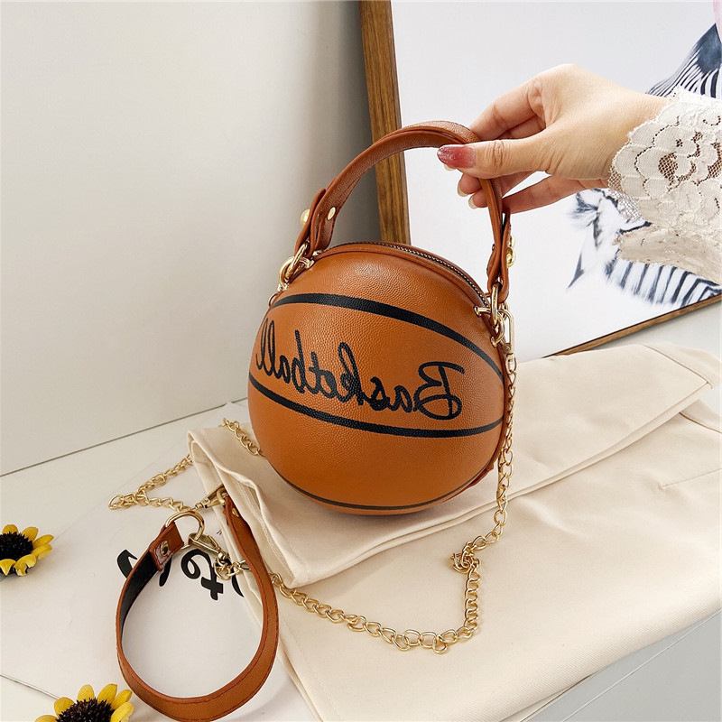 Kvinnor Unik Design Basket Fotboll Look Mini Rund Väska Hangbag Mode Justerbar Axelväska Cross Body Bag