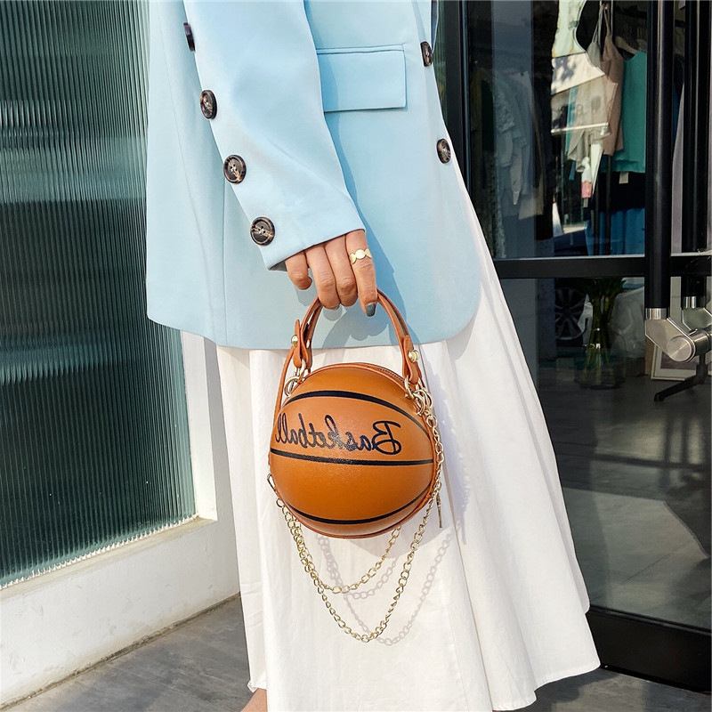 Kvinnor Unik Design Basket Fotboll Look Mini Rund Väska Hangbag Mode Justerbar Axelväska Cross Body Bag