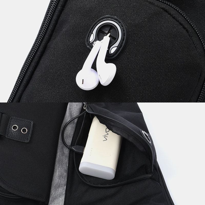 Män 2 St Usb-laddningshörlurar Stor Kapacitet Multifunktion Vattentät Crossbody-väska Bröstväska Sling Bag
