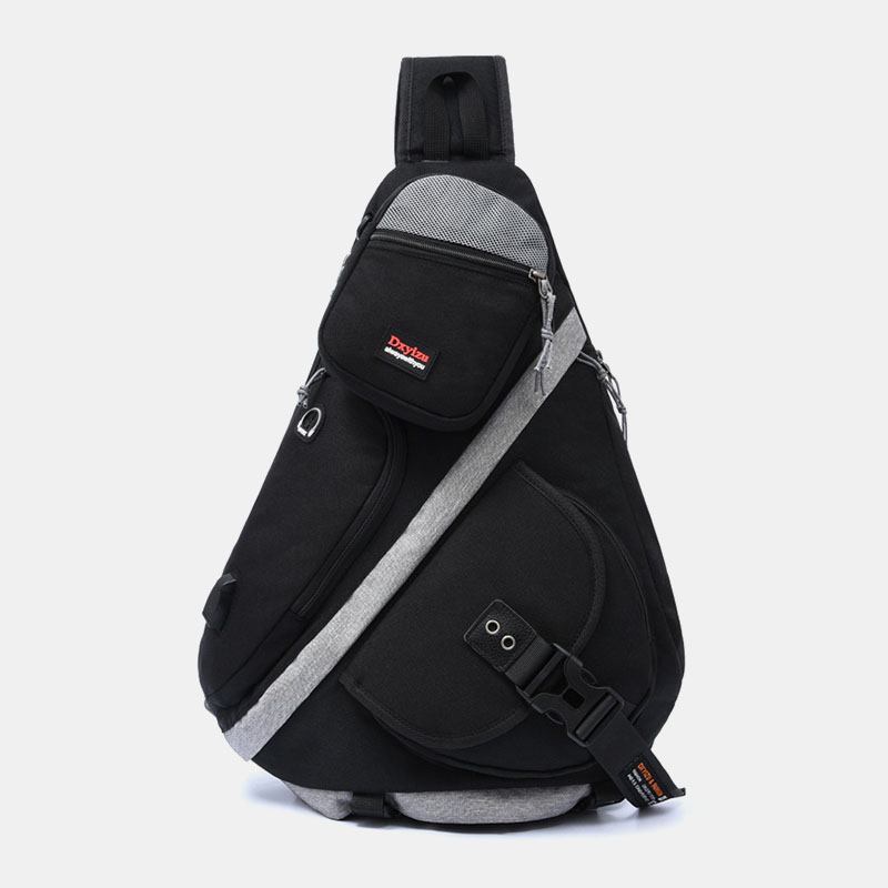 Män 2 St Usb-laddningshörlurar Stor Kapacitet Multifunktion Vattentät Crossbody-väska Bröstväska Sling Bag