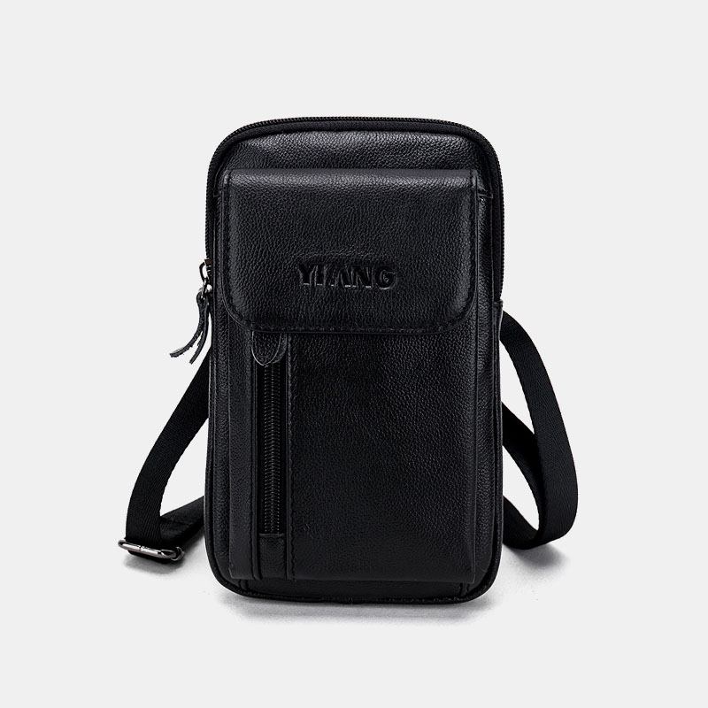 Män Äkta Läder 6.3 Tums Telefonhållare Bältesväska Crossbody-väska