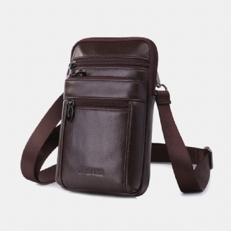 Män Äkta Läder 7 Tums Telefonväska Midjeväska Bältesväska Axelväska Crossbody-väska