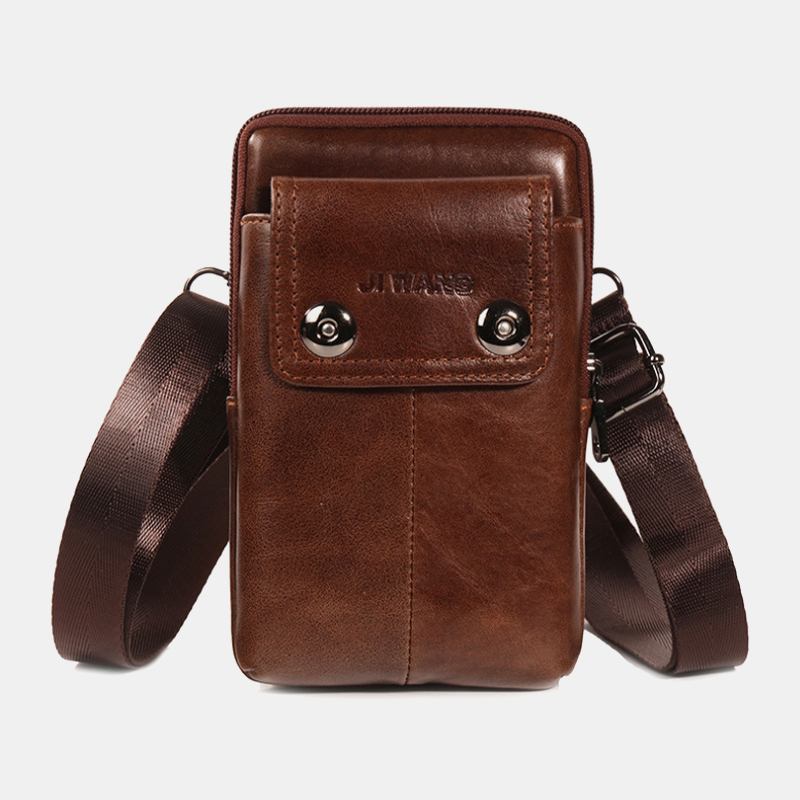 Män Äkta Läder Bälte Telefonväska Casual Crossbody Bag Axelväska