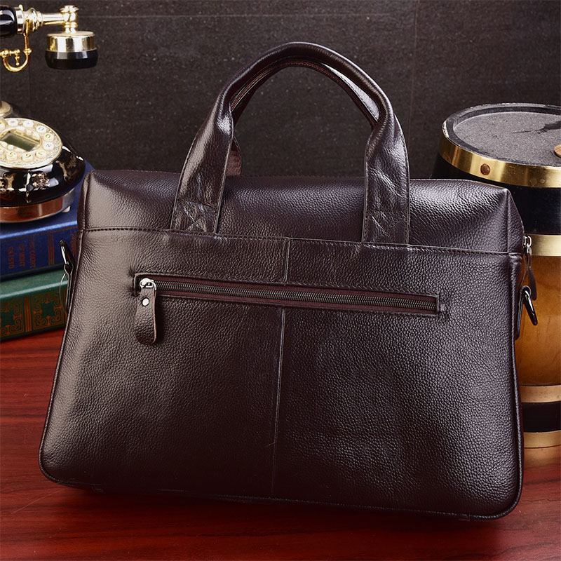 Män Äkta Läder Business Multi-carry 14-tums Bärbar Datorväska Portfölj Crossbody-väska Axelväska