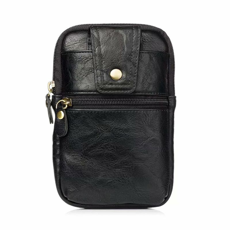 Män Äkta Läder Dubbel Dragkedja Midjeväska Crossbody-väska
