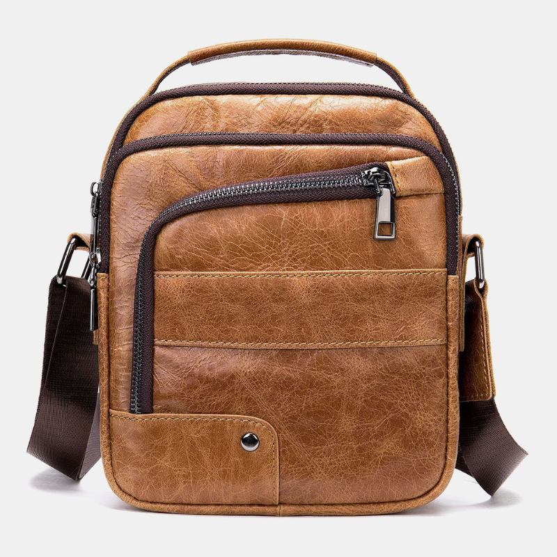 Män Äkta Läder Flerfickor Hörlurshål Vintage Vattentäta Crossbody-väskor Axelväskor