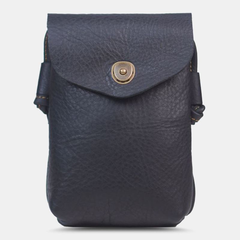 Män Äkta Läder Hasp 6.5 Tums Telefonväska Bärbar Vattentät Crossbody-väska Axelväska