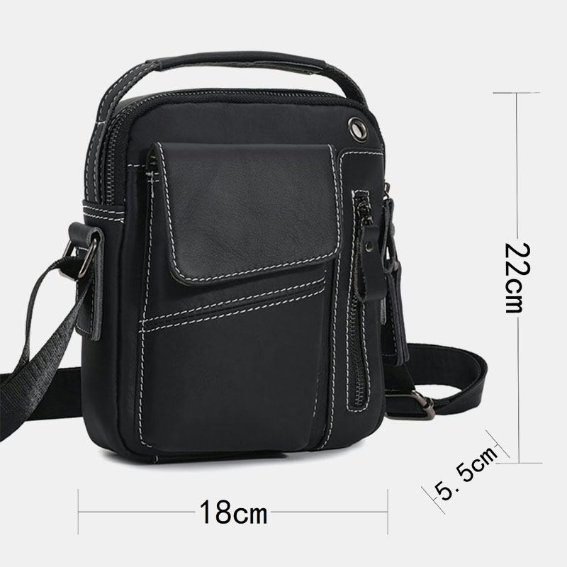 Män Äkta Läder Hörlurshål Med Flera Fickor Vintage 6.5 Tums Telefonväska Crossbody-väska Axelväska Messenger Portfölj