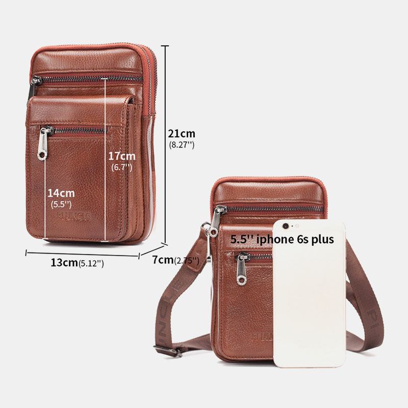 Män Äkta Läder Kohud Multi-carry Retro 7.2 Tums Telefon Crossbody-väska Hängande Bältesväska Midjeväska