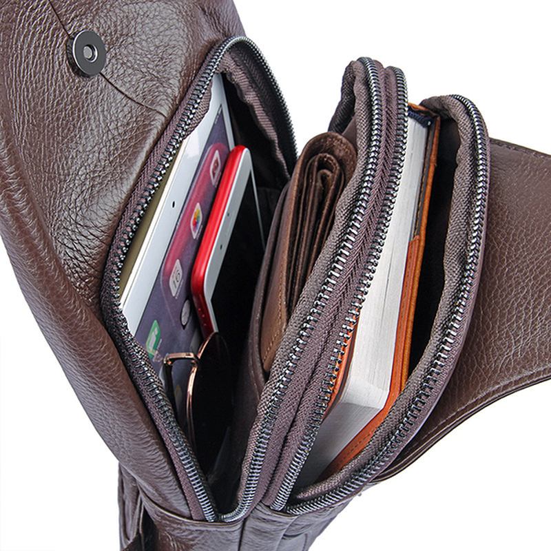 Män Äkta Läder Minimalistisk Vintage Crossbody-väska Fritid Business Bröstväska Weekendväska