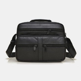 Män Äkta Läder Mode Business Enfärgad Läderaxelväska Crossbody-väska