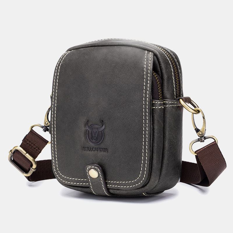 Män Äkta Läder Multi-layer Casual Crossbody Bag Axelväska