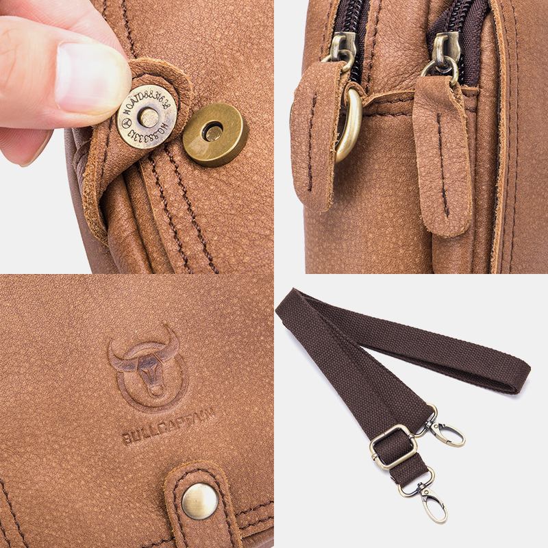 Män Äkta Läder Multi-layer Casual Crossbody Bag Axelväska