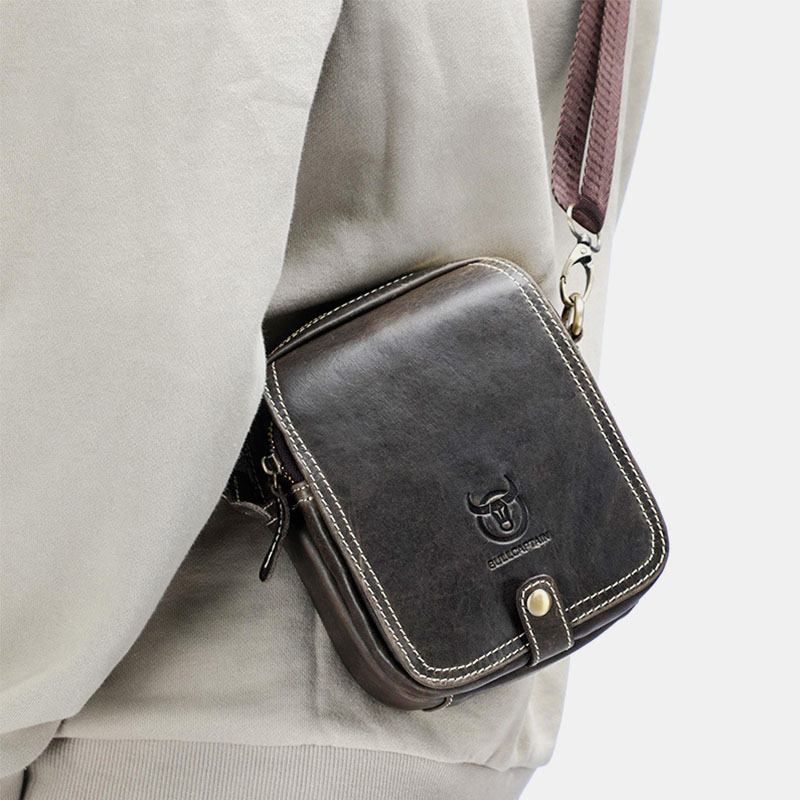 Män Äkta Läder Multi-layer Casual Crossbody Bag Axelväska