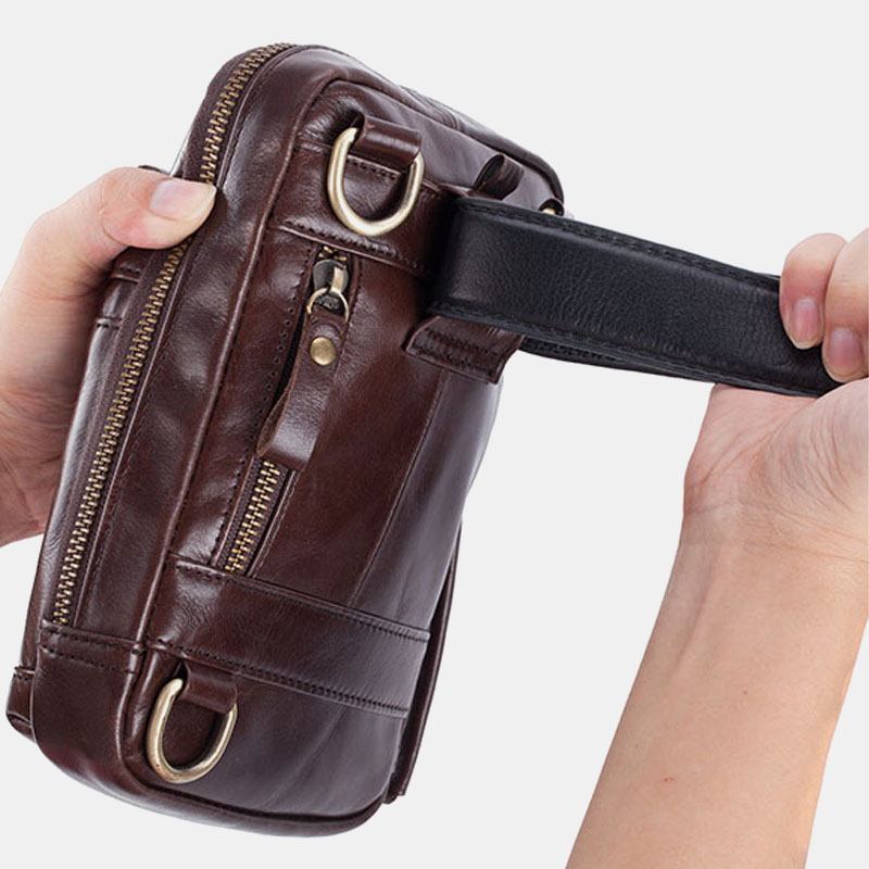 Män Äkta Läder Multi-layer Crossbody-väska Midjebältesväska Axelväska Telefonväska