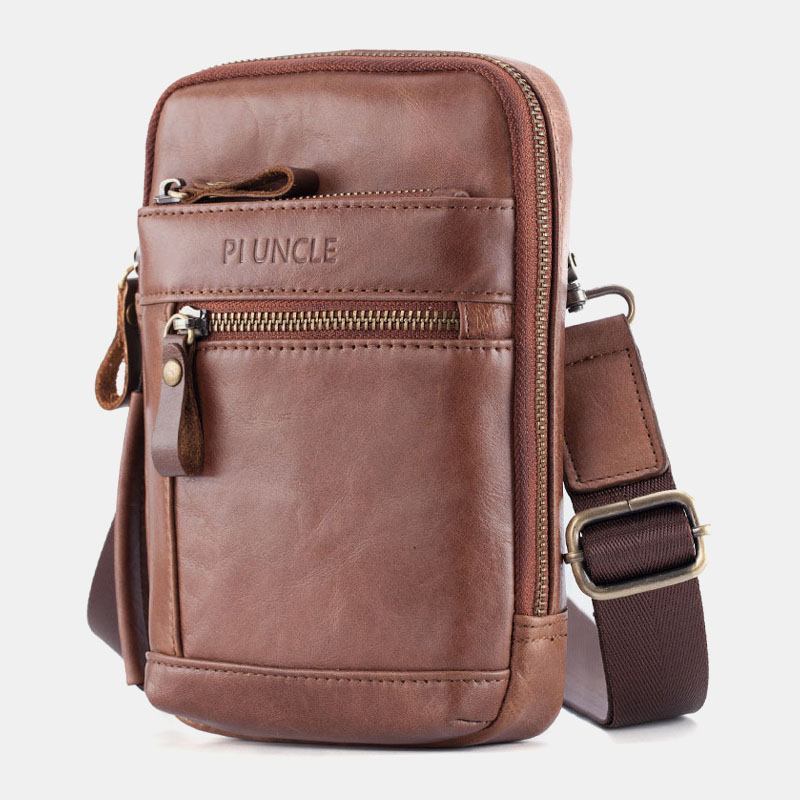 Män Äkta Läder Multi-layer Crossbody-väska Midjebältesväska Axelväska Telefonväska