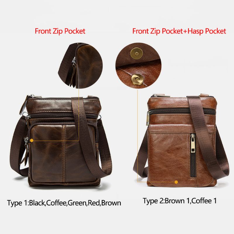 Män Äkta Läder Multi-pocket Casual Business 6.3-tums Telefonväska Crossbody-väskor First Layer Kohud Axelväska