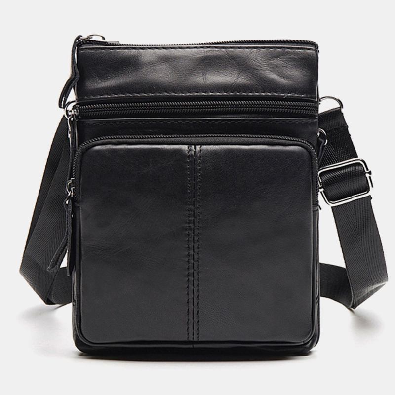 Män Äkta Läder Multi-pocket Casual Business 6.3-tums Telefonväska Crossbody-väskor First Layer Kohud Axelväska