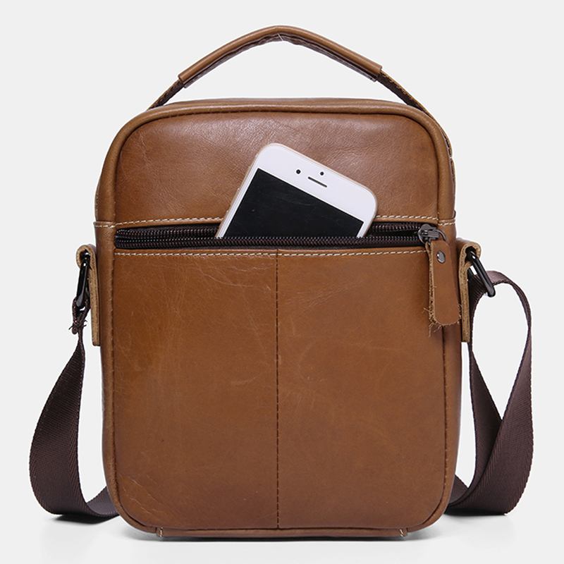 Män Äkta Läder Multi-pocket Casual Crossbody Bag Axelväska