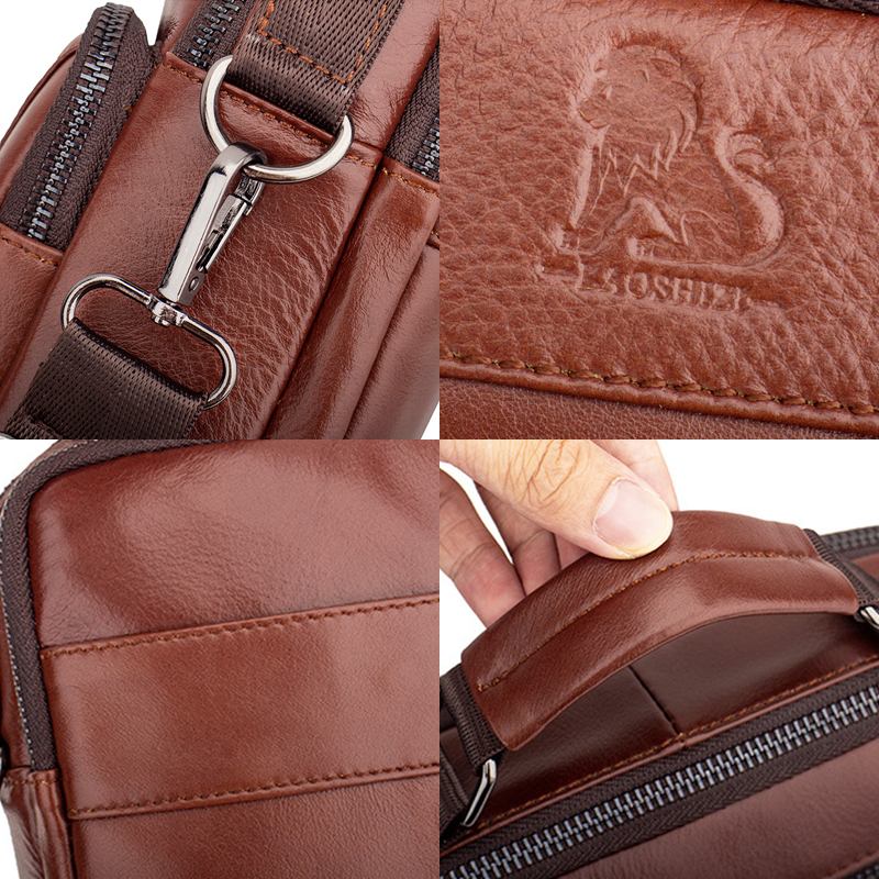 Män Äkta Läder Multi-pocket Multifunktion Crossbody Bag Handväska Sling Bag