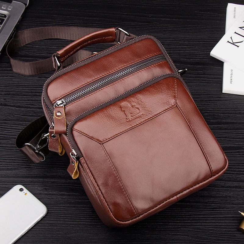 Män Äkta Läder Multi-pocket Multifunktion Crossbody Bag Handväska Sling Bag