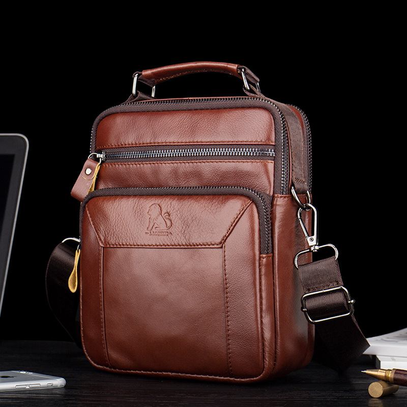 Män Äkta Läder Multi-pocket Multifunktion Crossbody Bag Handväska Sling Bag