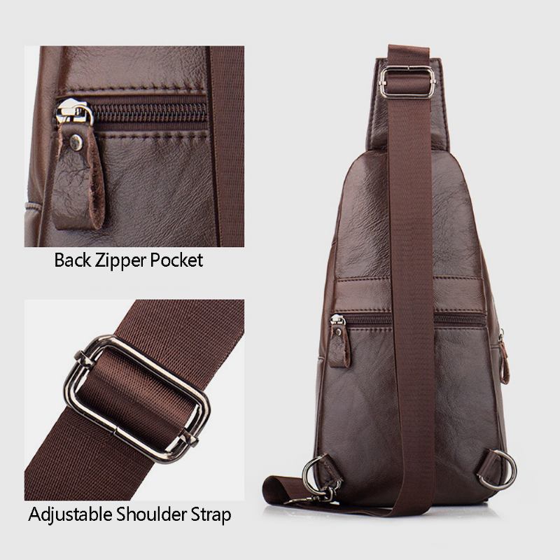 Män Äkta Läder Multi-pocket Stor Kapacitet Vintage First Layer Cowhide Crossbody-väskor Axelväska Bröstväska