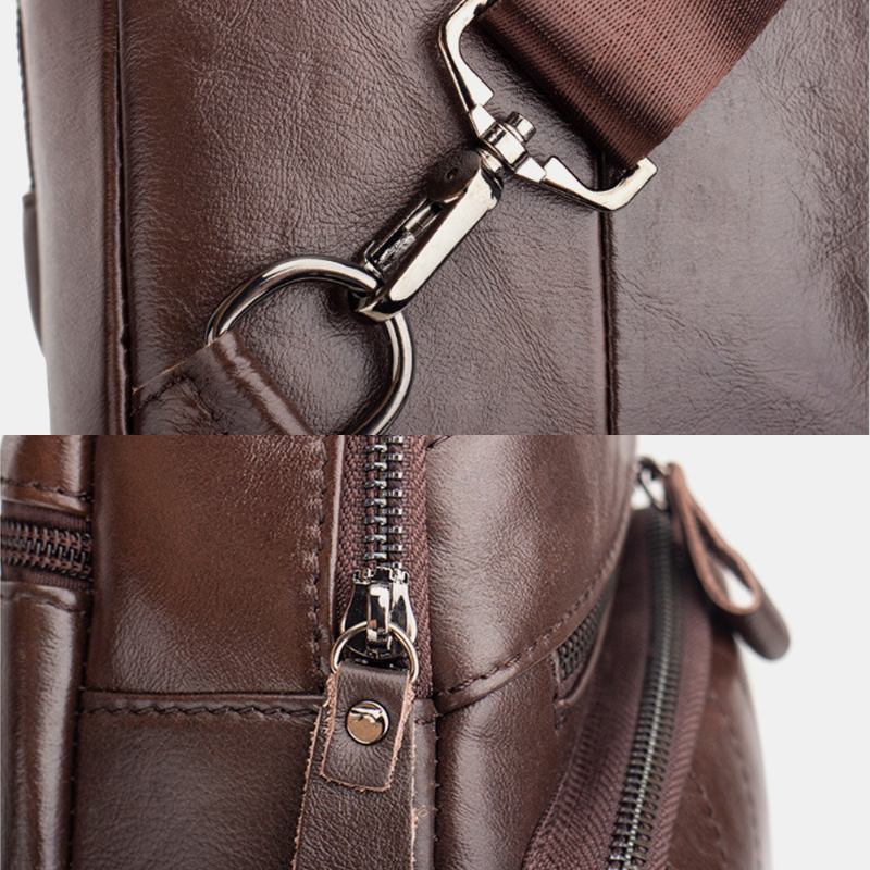 Män Äkta Läder Multi-pocket Stor Kapacitet Vintage First Layer Cowhide Crossbody-väskor Axelväska Bröstväska