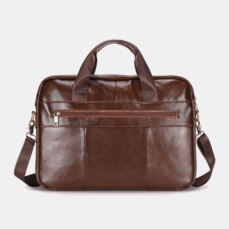 Män Äkta Läder Multi-pocket Vintage 14-tums Bärbar Datorväska Messenger Bag Crossbody-väskor Axelväska Portfölj