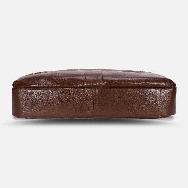Män Äkta Läder Multi-pocket Vintage 14-tums Bärbar Datorväska Messenger Bag Crossbody-väskor Axelväska Portfölj