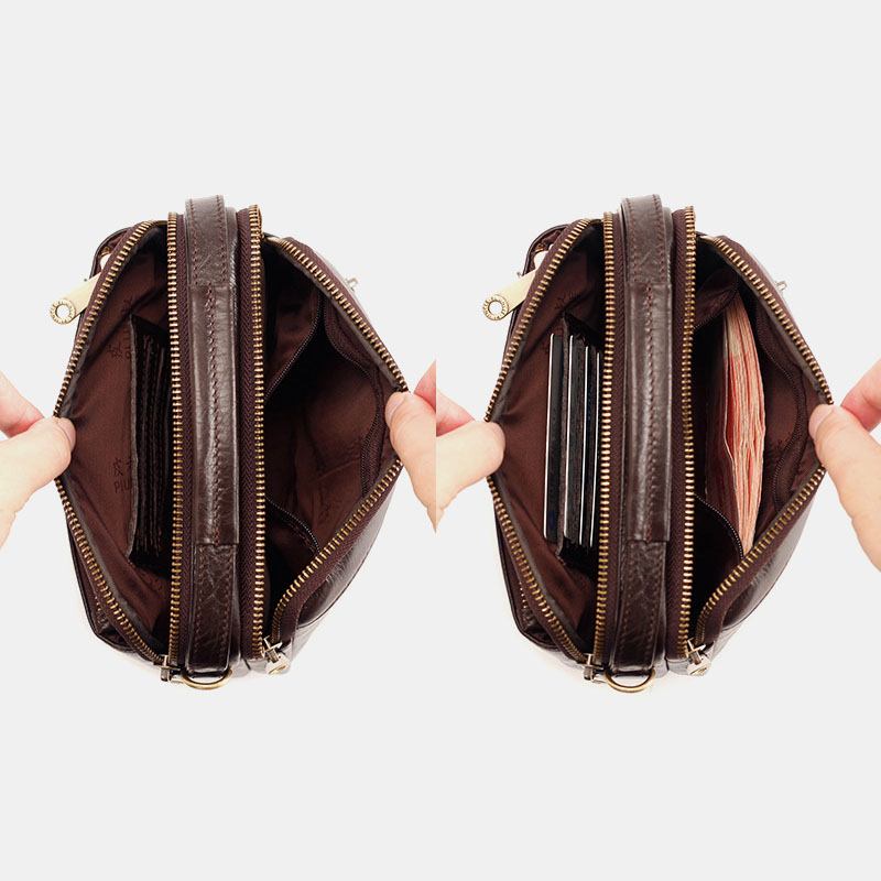 Män Äkta Läder Multifunktion Multi-carry 4 Kortplatser Crossbody Bag Midjeväska