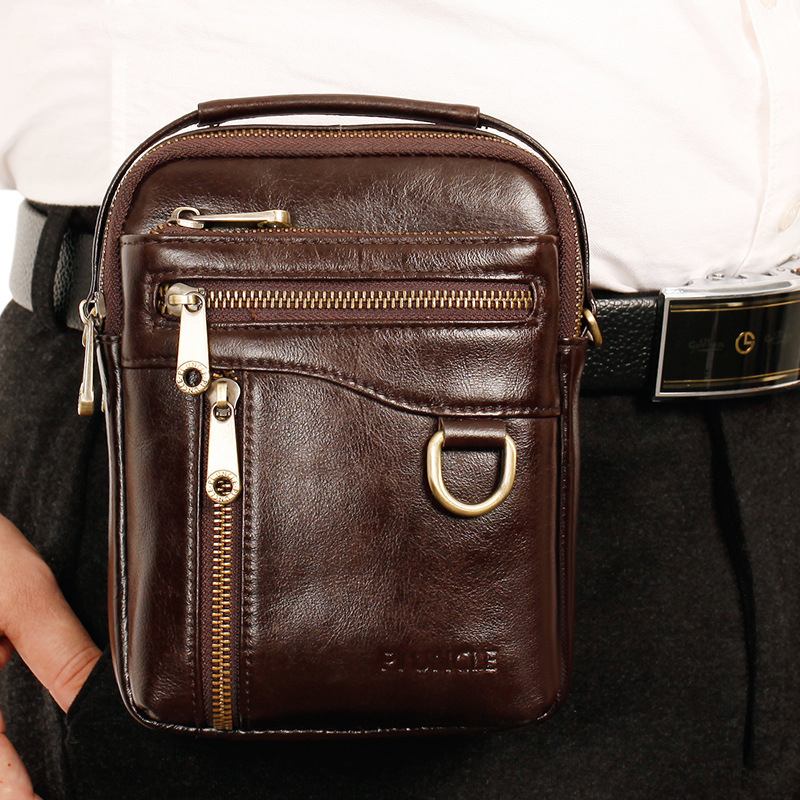 Män Äkta Läder Multifunktion Multi-carry 4 Kortplatser Crossbody Bag Midjeväska