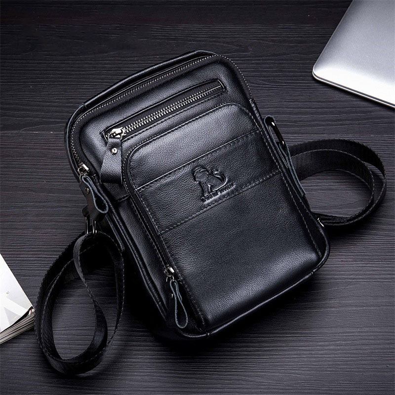 Män Äkta Läder Multifunktion Multi-pocket Vattentät Crossbody Bag Axelväska