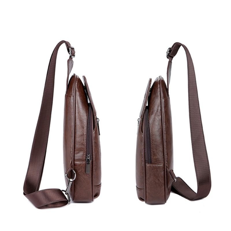Män Äkta Läder Multifunktionell Bröstväska Fritid Utomhussport Crossbody-väska Axelväska