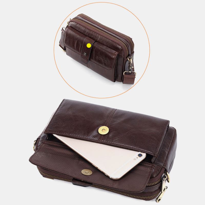Män Äkta Läder Multifunktions Retro Axelväska Midjeväska Cross Body Bag