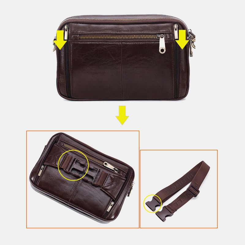 Män Äkta Läder Multifunktions Retro Axelväska Midjeväska Cross Body Bag