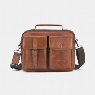 Män Äkta Läder Multifunktions Retro Handväska Med Stor Kapacitet Axelväska Cross Body Bag