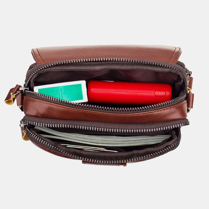 Män Äkta Läder Retro 7.5 Tums Telefonväska Cross Body Bag Midjeväska Med Bältesögla