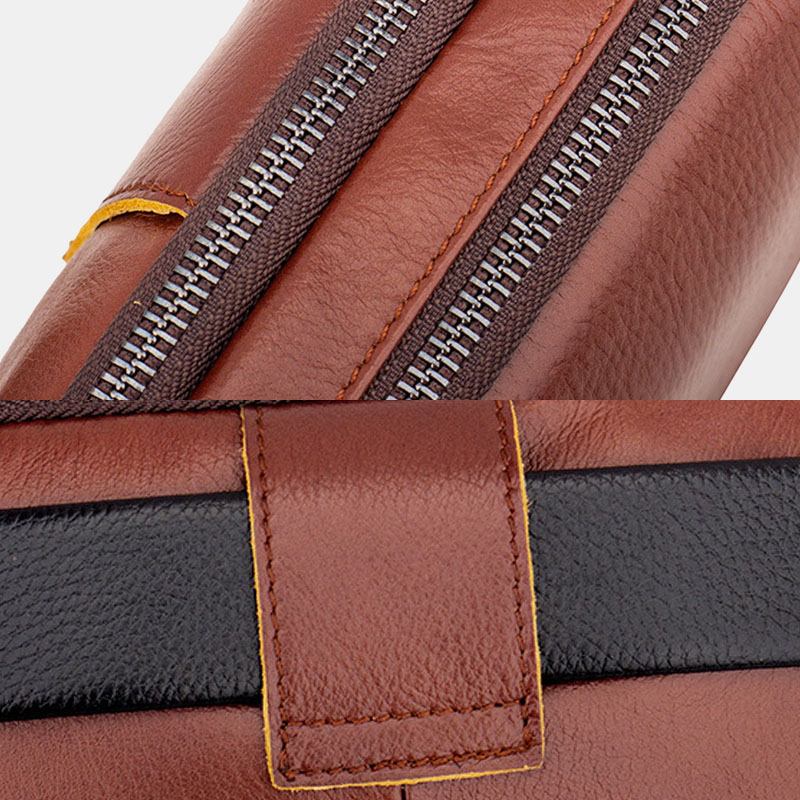 Män Äkta Läder Retro 7.5 Tums Telefonväska Cross Body Bag Midjeväska Med Bältesögla