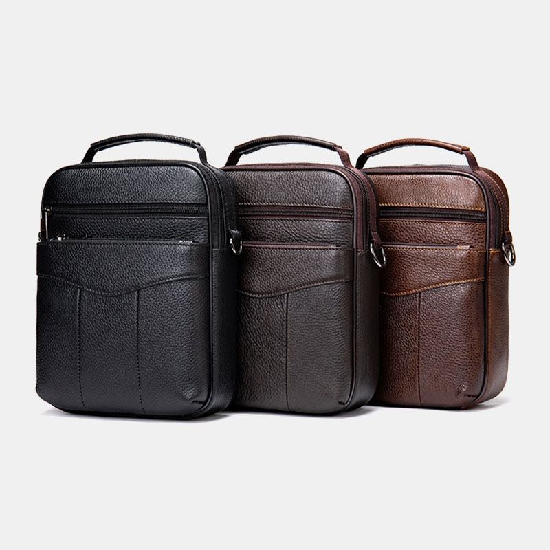 Män Äkta Läder Retro Business Vertikal Handväska Crossbody-väska