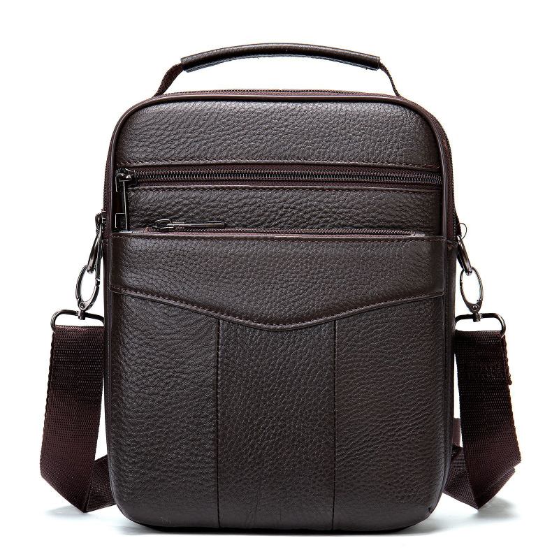 Män Äkta Läder Retro Business Vertikal Handväska Crossbody-väska