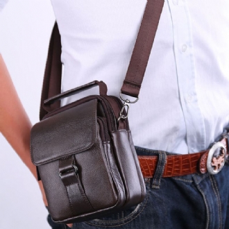 Män Äkta Läder Retro Multi-pocket Handväska Casual Midjeväska Cross Body Bag