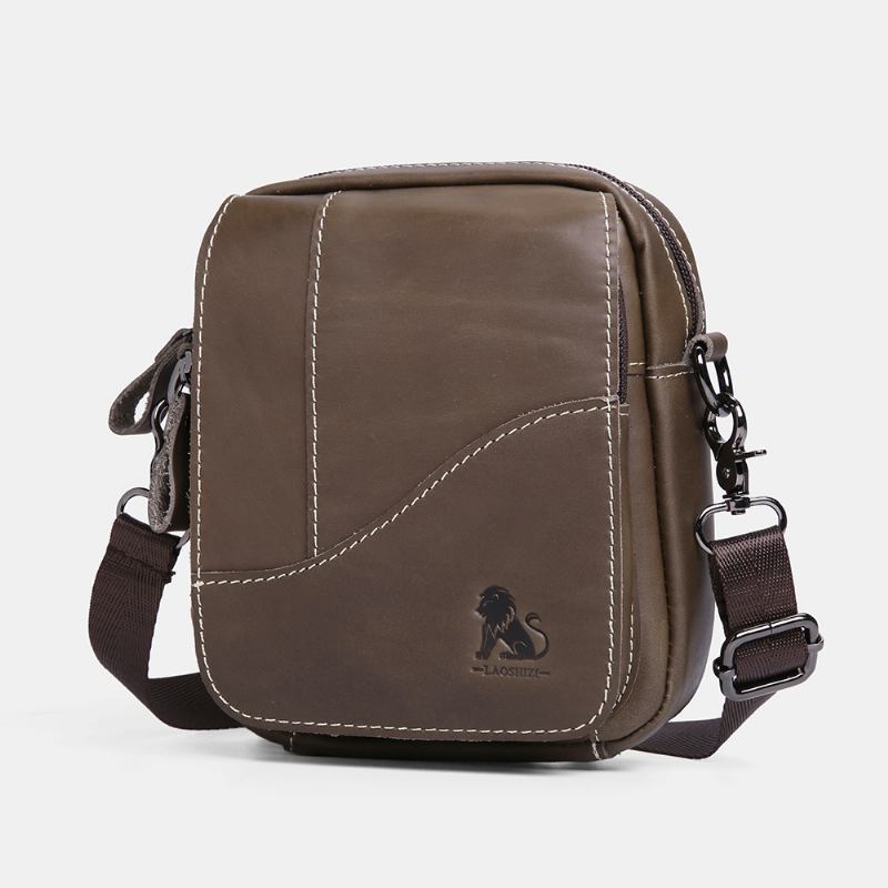Män Äkta Läder Slitstark Stor Kapacitet Vintage Kohud Crossbody-väskor Axelväska Enkel Väska