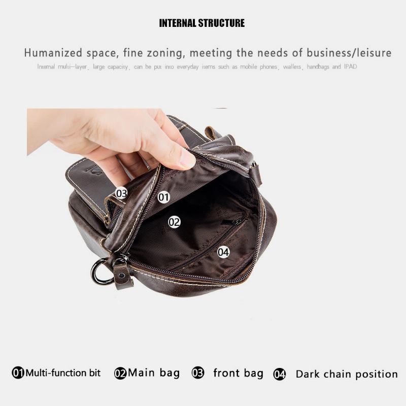 Män Äkta Läder Slitstark Stor Kapacitet Vintage Kohud Crossbody-väskor Axelväska Enkel Väska