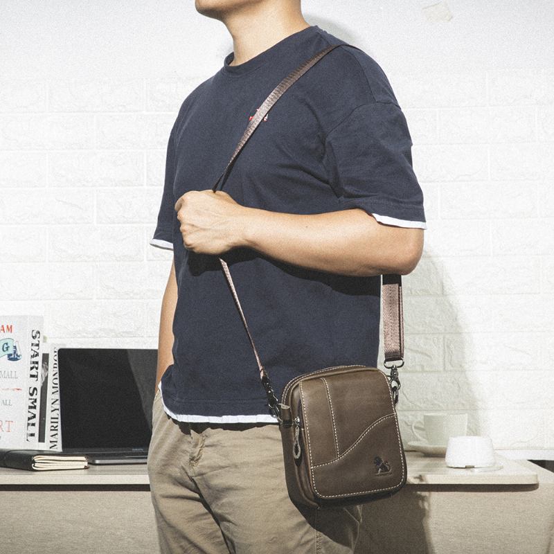 Män Äkta Läder Slitstark Stor Kapacitet Vintage Kohud Crossbody-väskor Axelväska Enkel Väska