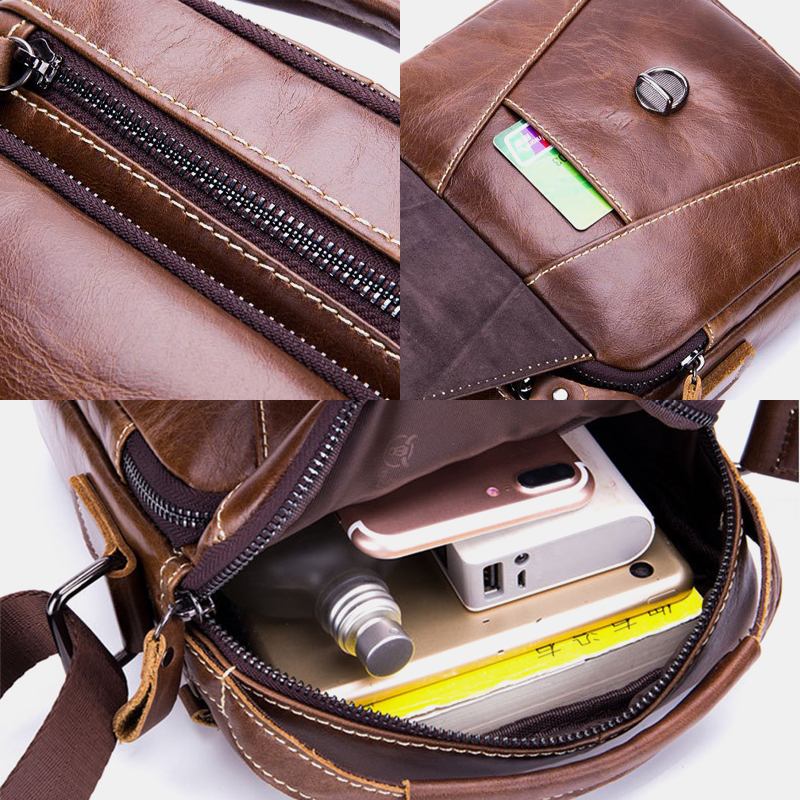 Män Äkta Läder Stöldskydd Multi-layer Casual Crossbody Bag Axelväska