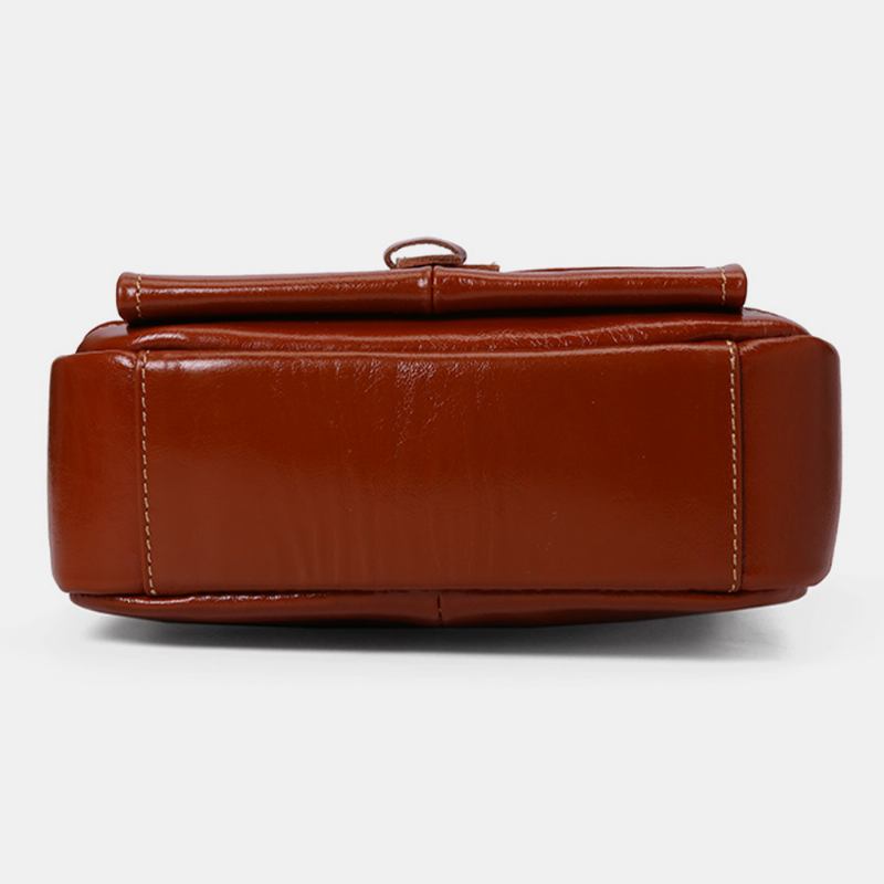 Män Äkta Läder Stor Kapacitet Vintage Business Crossbody Bag Axelväska